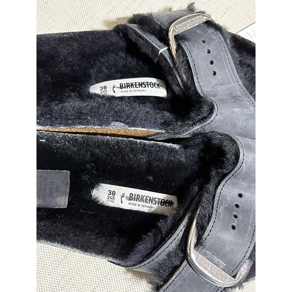 Birkenstock Madrid Big Buckle Black Oiled Leather Shearling Size 38 - Picture 5 of 5